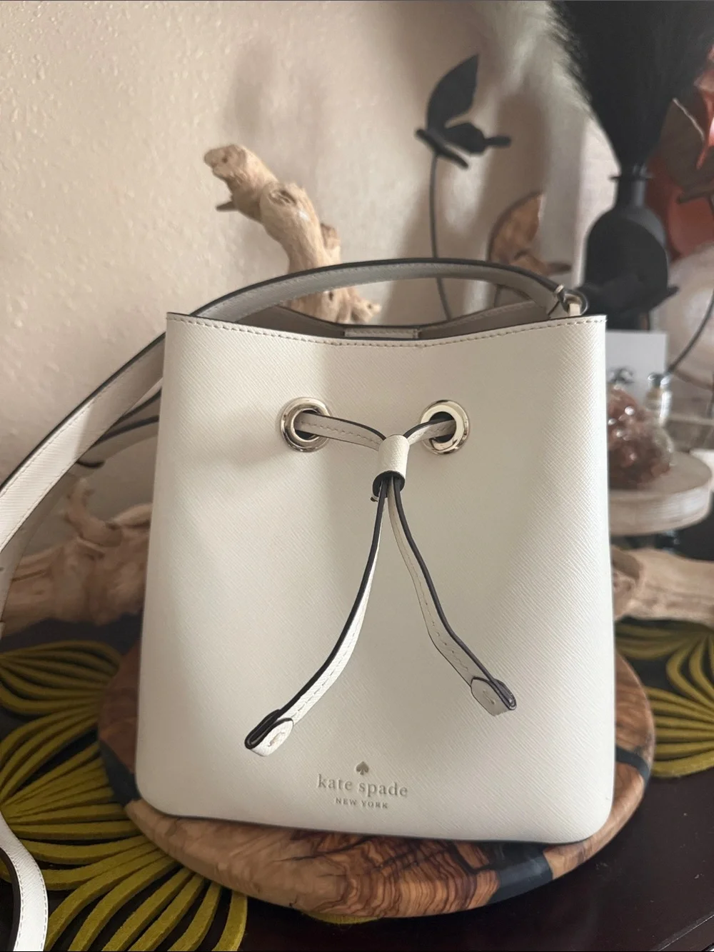kate spade Cream Leather Drawstring Shoulder Bag